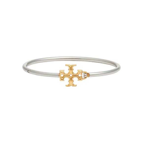 Tory Burch Jewelry - Tory Burch Eleanor Logo Hinged Cuff Bracelet - SILVER/GOLD with Dust Bag